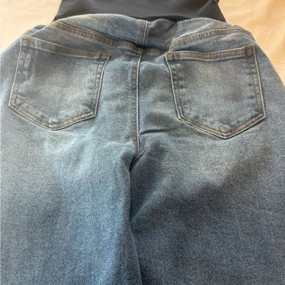 Motherhood Straight Leg Maternity Jeans in Blue with Navy Panel - Picture 4 of 8